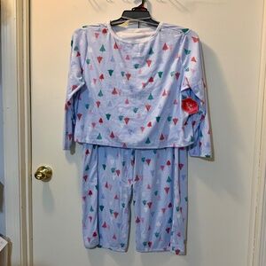 2Pc Holiday Time Baby Blue Christmas Trees Long Sleeve Pajama Set Size 2XL - NWT